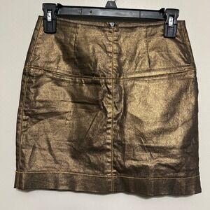 Zara Women's Skirt S Metallic Gold Mini Straight Pencil Zip Party Nightclub Fun